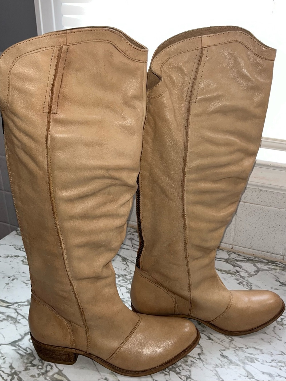 Matisse Fairlane Tan Leather Knee High Riding Boots Size 8M Brazil